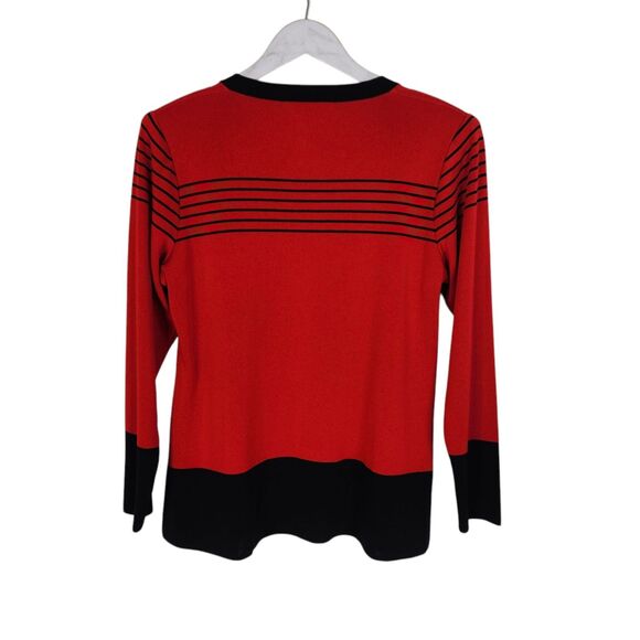 MISOOK Sweater Womens Small Red Black Open Cardigan Acrylic Exclusively Misook - Picture 2 of 7
